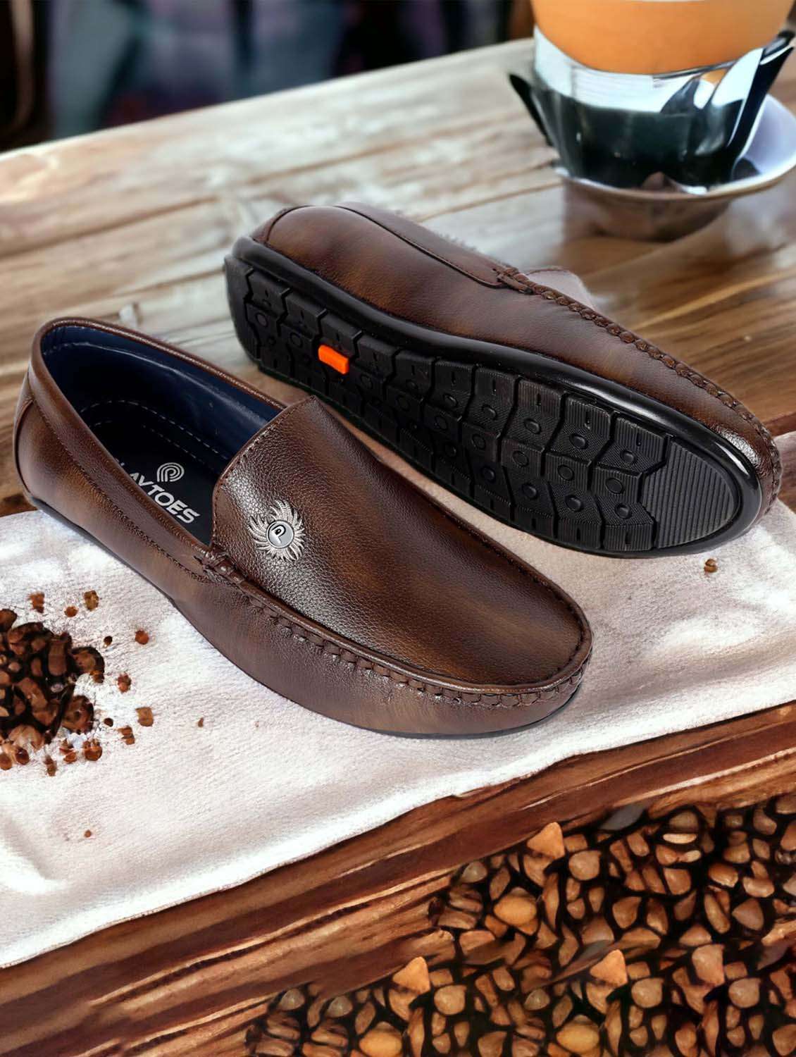 men brown solid slip on loafer