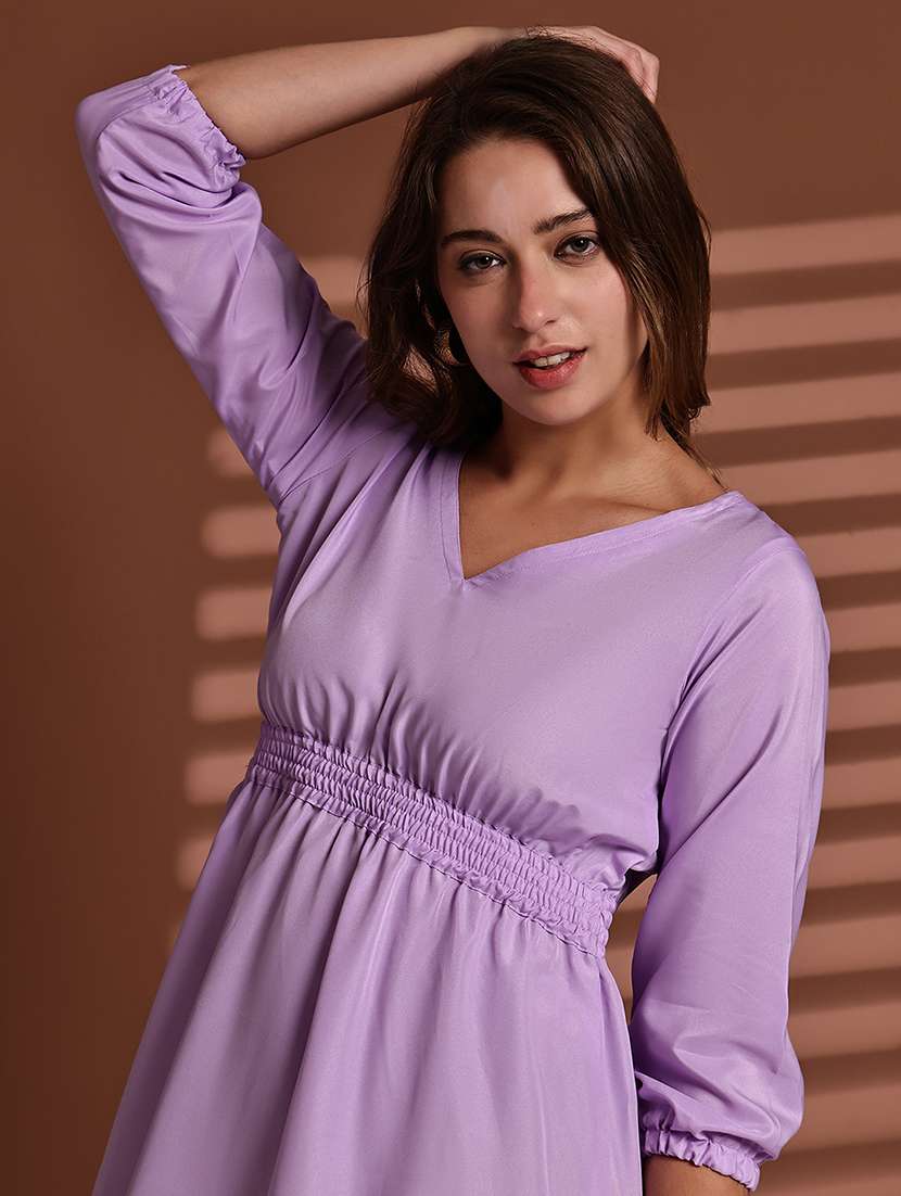 purple poly crepe aline dress - 22063060 - Standard Image - 6