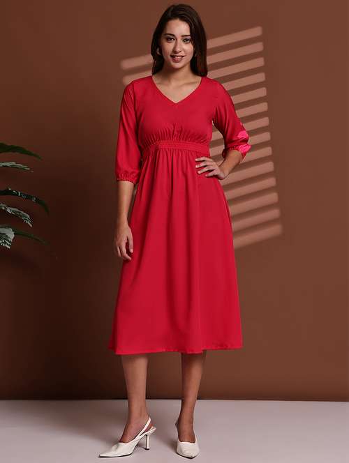 red poly crepe aline dress - 22063061 -  Standard Image - 0