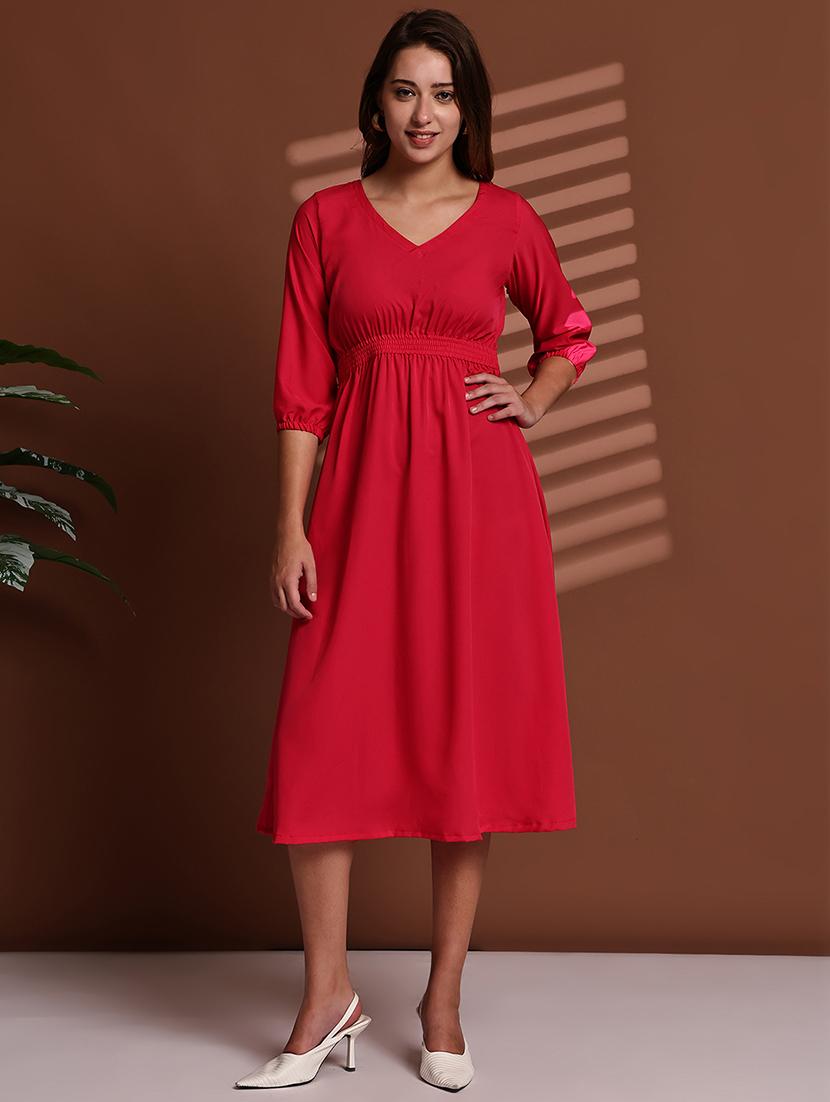 red poly crepe aline dress - 22063061 -  Zoom Image - 0