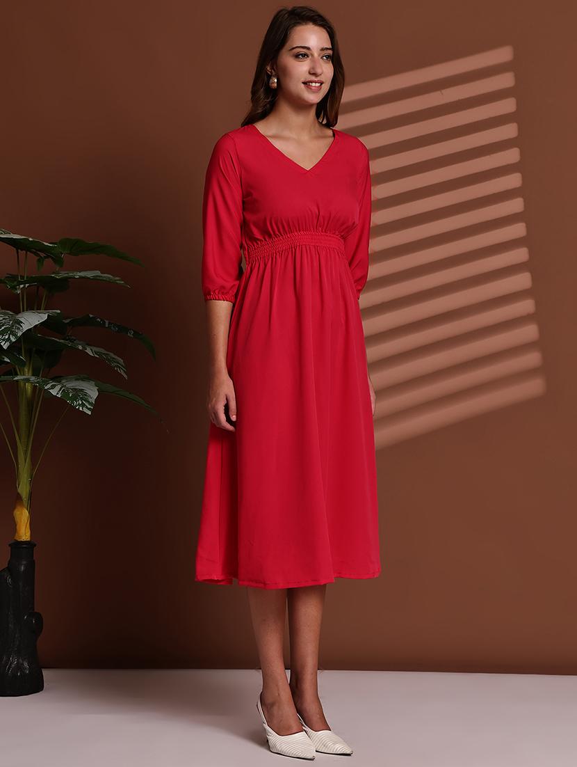red poly crepe aline dress - 22063061 - Standard Image - 1