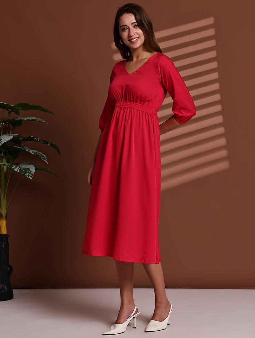 red poly crepe aline dress - 22063061 - Standard Image - 4