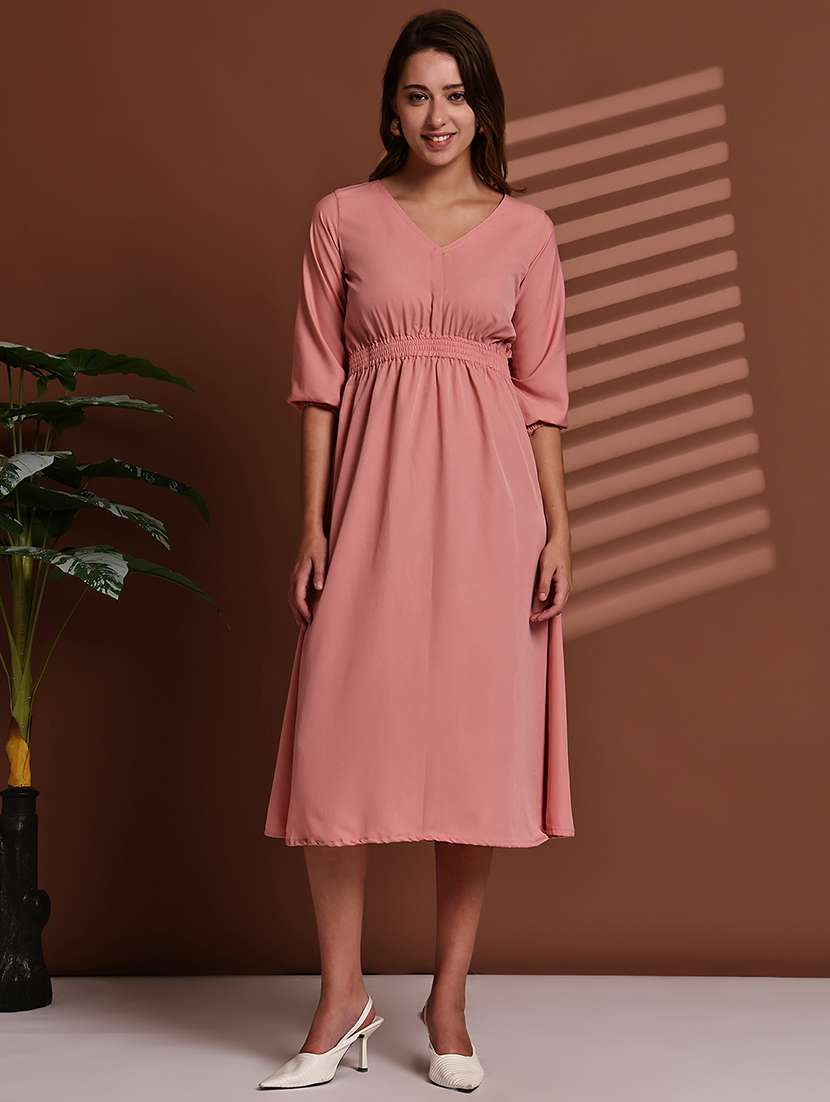 peach poly crepe aline dress