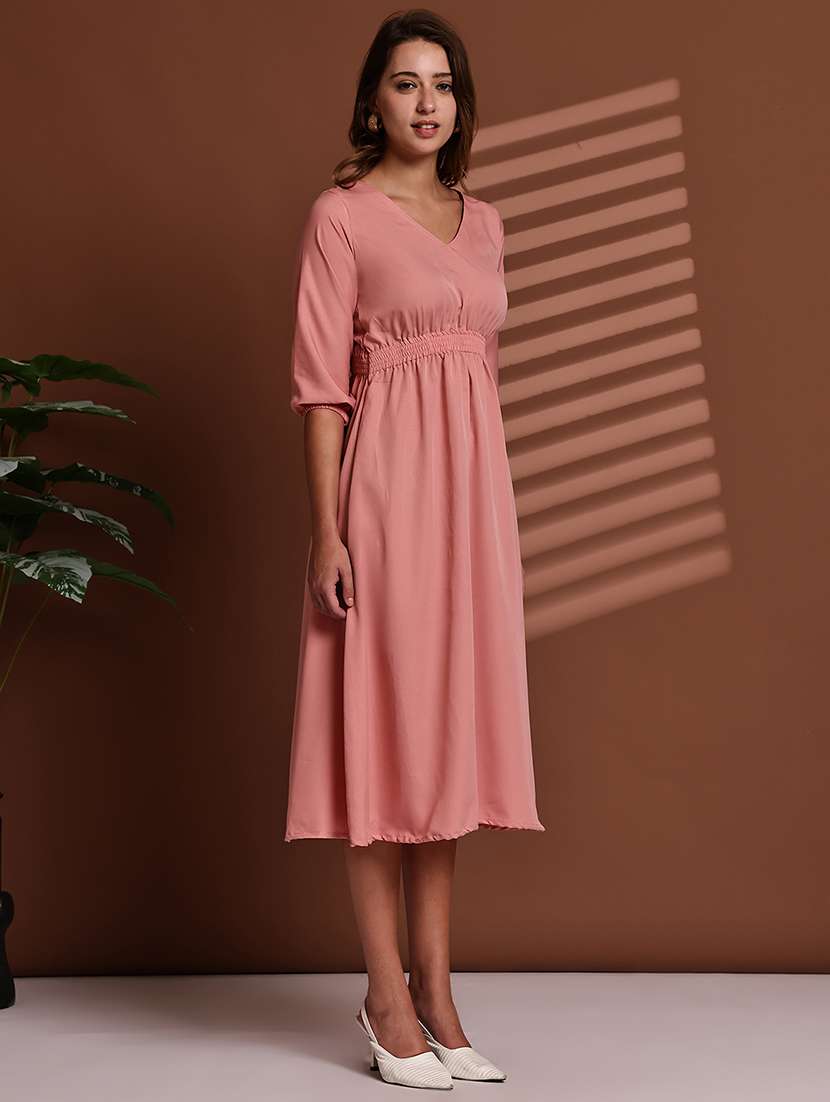 peach poly crepe aline dress - 22063062 - Standard Image - 1