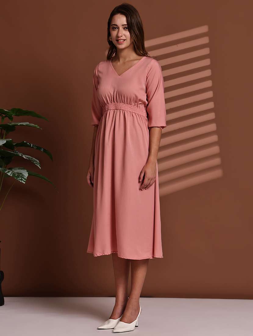 peach poly crepe aline dress - 22063062 - Standard Image - 4