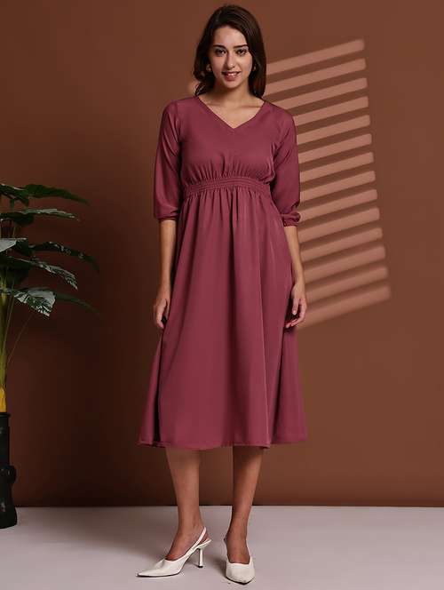 burgundy poly crepe aline dress - 22063063 - Standard Image - 0