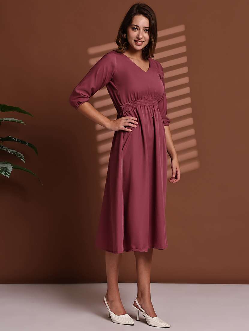 burgundy poly crepe aline dress - 22063063 -  Standard Image - 1