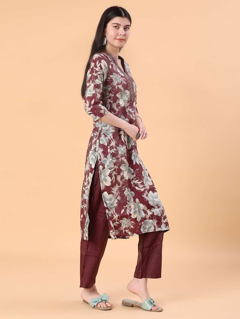 women three quarter sleeve kurta and pant set - 22063181 -  Standard Image - 1