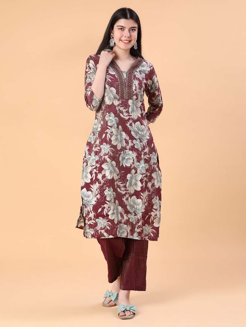 women three quarter sleeve kurta and pant set - 22063181 -  Standard Image - 4