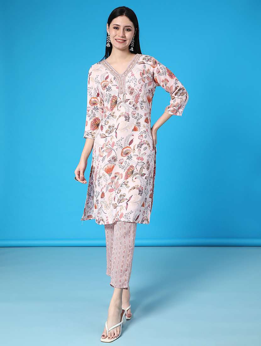 women floral printed three quarter sleeve kurta pant set - 22063420 -  Standard Image - 1