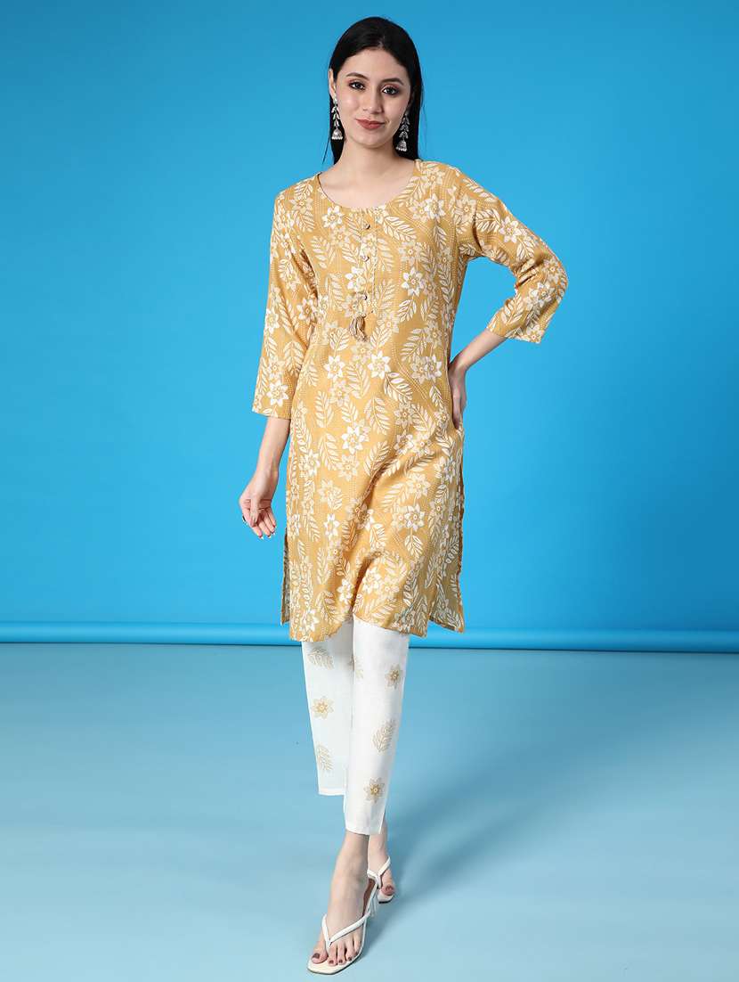 women floral printed three quarter sleeve kurta pant set - 22063422 -  Standard Image - 1