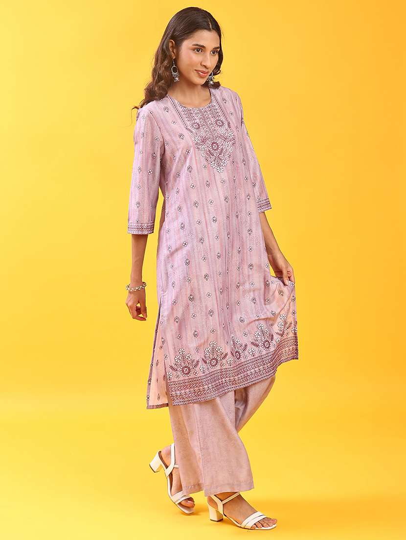 women three quarter sleeve kurta and palazzo set - 22063559 -  Standard Image - 1