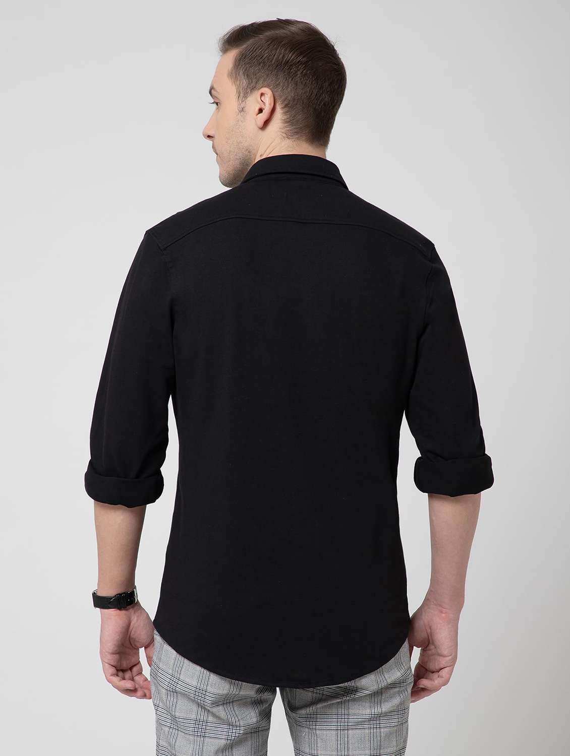 men solid collared long sleeve regular fit shirt - 22063604 -  Standard Image - 1