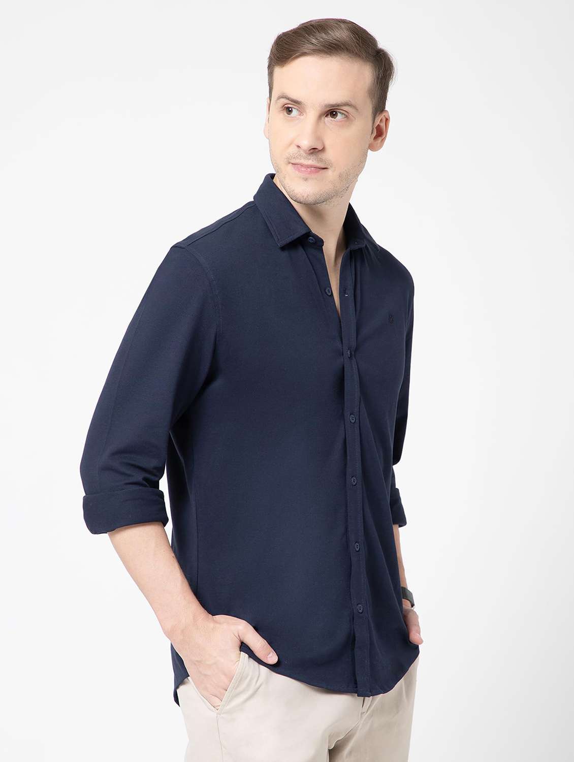 men solid collared long sleeve regular fit shirt - 22063605 -  Standard Image - 1