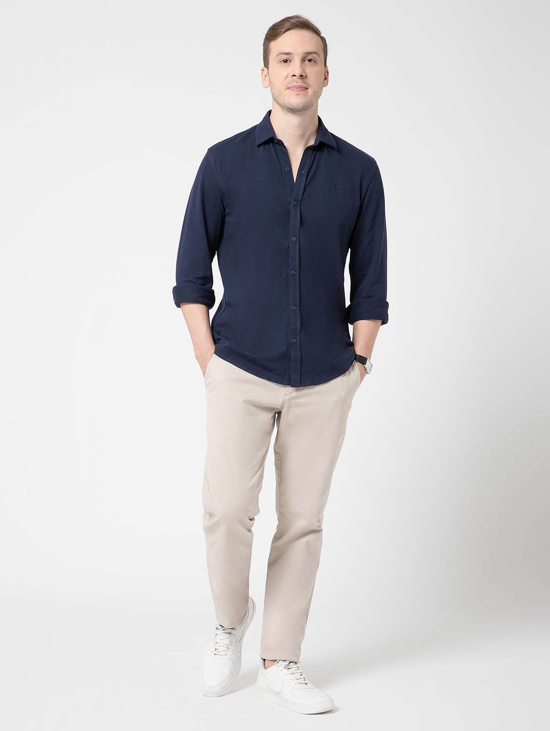 men solid collared long sleeve regular fit shirt - 22063605 -  Standard Image - 4