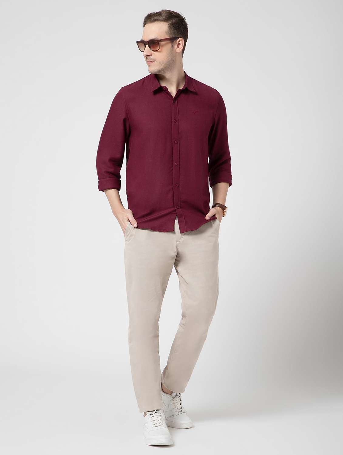 men solid collared long sleeve regular fit shirt - 22063607 - Standard Image - 4