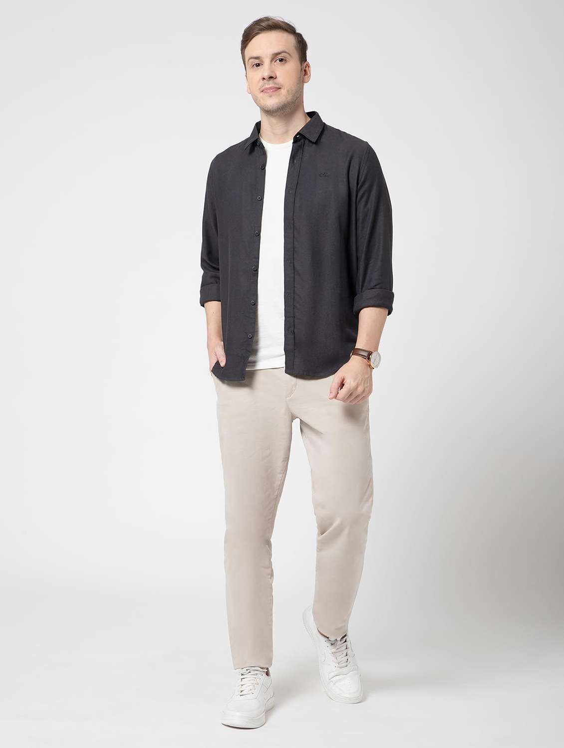 men solid collared long sleeve regular fit shirt - 22063608 - Standard Image - 4