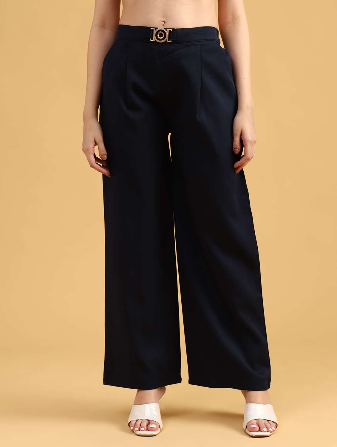 women solid high rise wide leg trouser - 22063745 -  Standard Image - 1