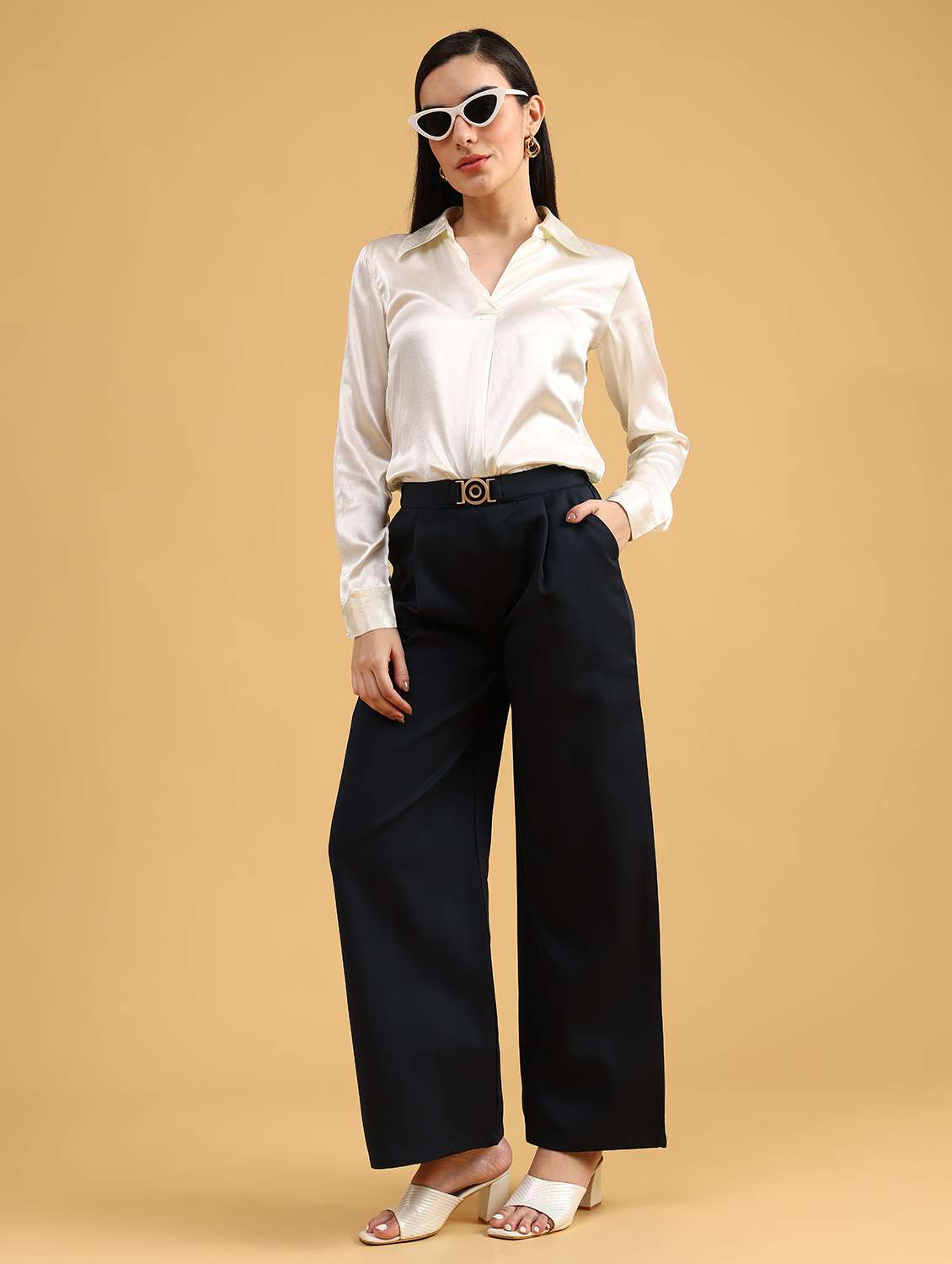 women solid high rise wide leg trouser - 22063746 -  Standard Image - 6