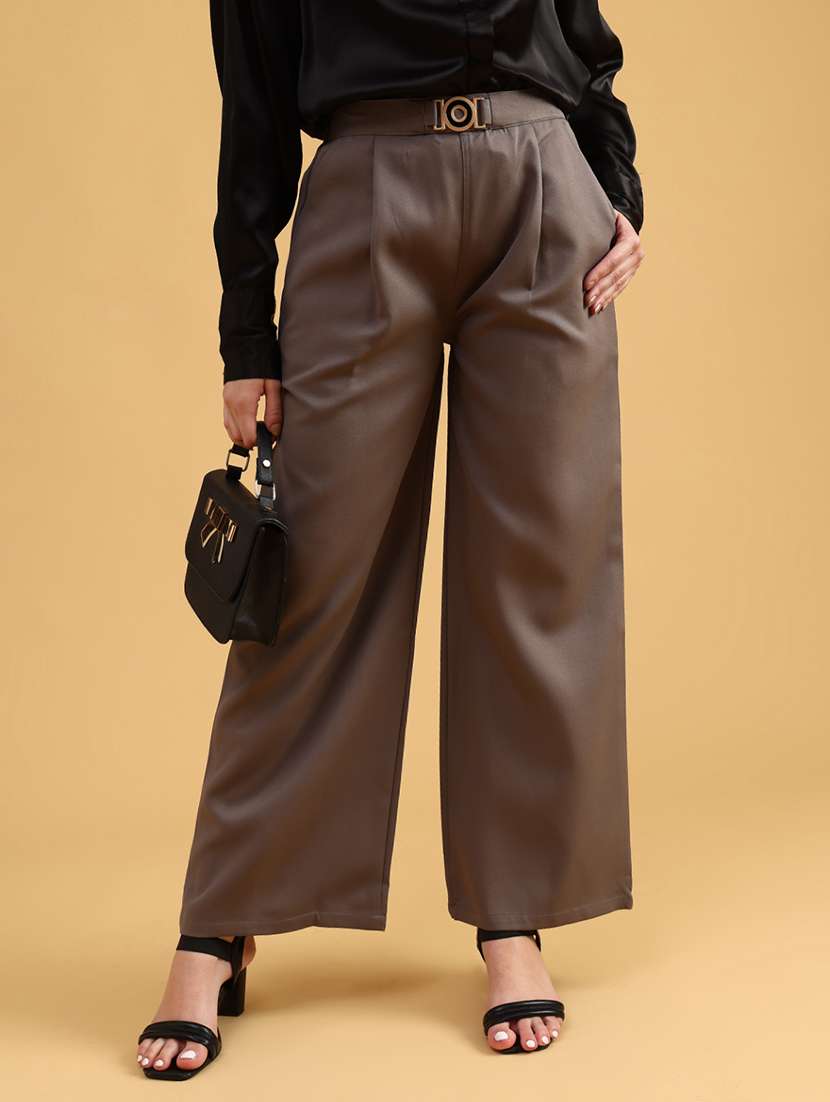 women solid mid rise straight trouser - 22063748 -  Standard Image - 1