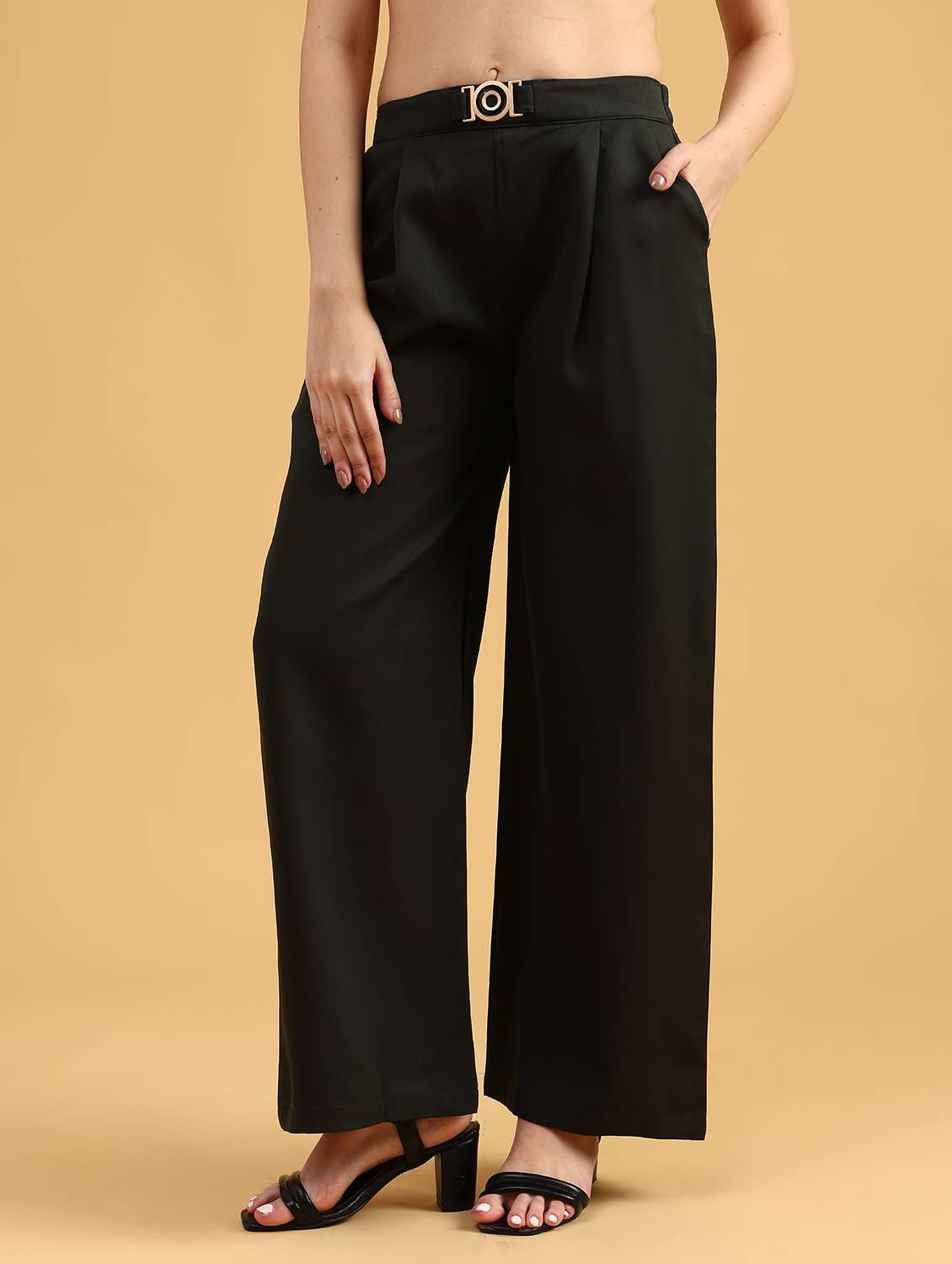women solid mid rise straight trouser - 22063749 -  Standard Image - 1