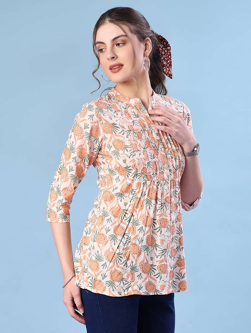 women floral printed three quarter sleeve a-line kurti - 22063808 -  Standard Image - 1
