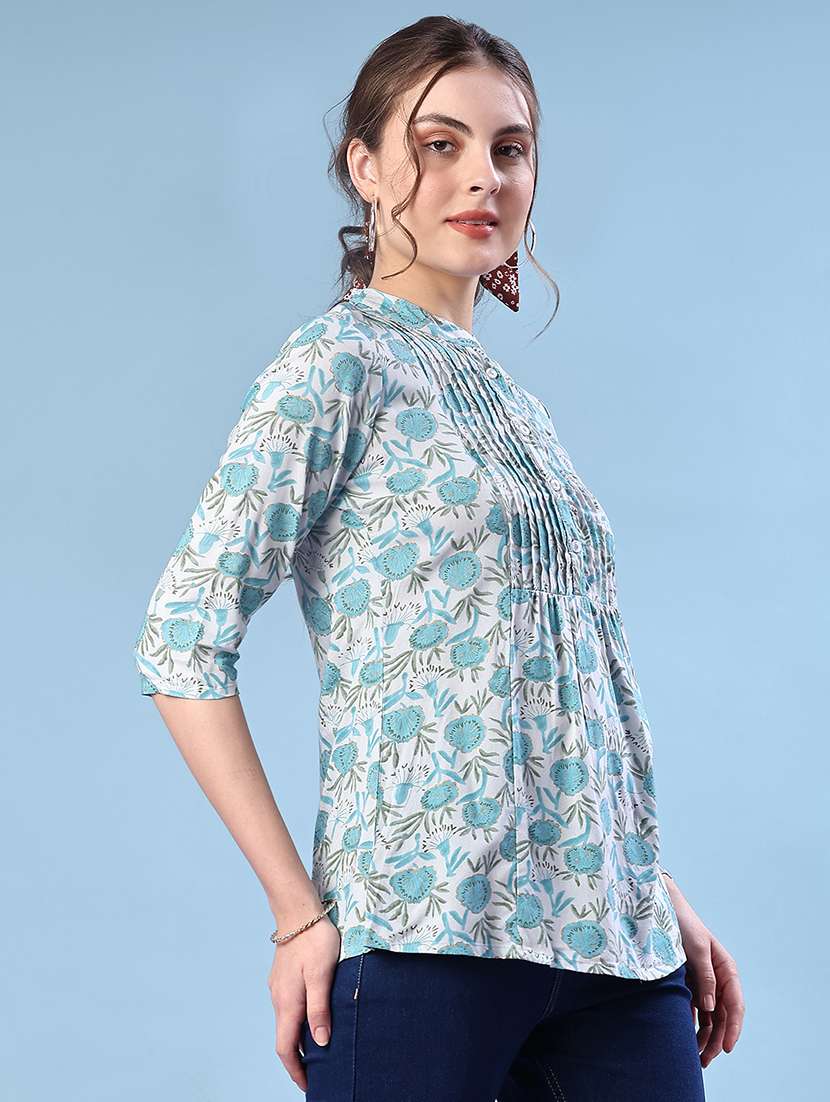 women floral printed three quarter sleeve a-line kurti - 22063809 -  Standard Image - 1