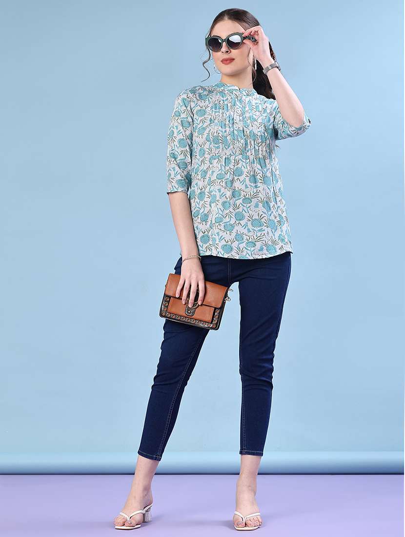 women floral printed three quarter sleeve a-line kurti - 22063809 -  Standard Image - 4