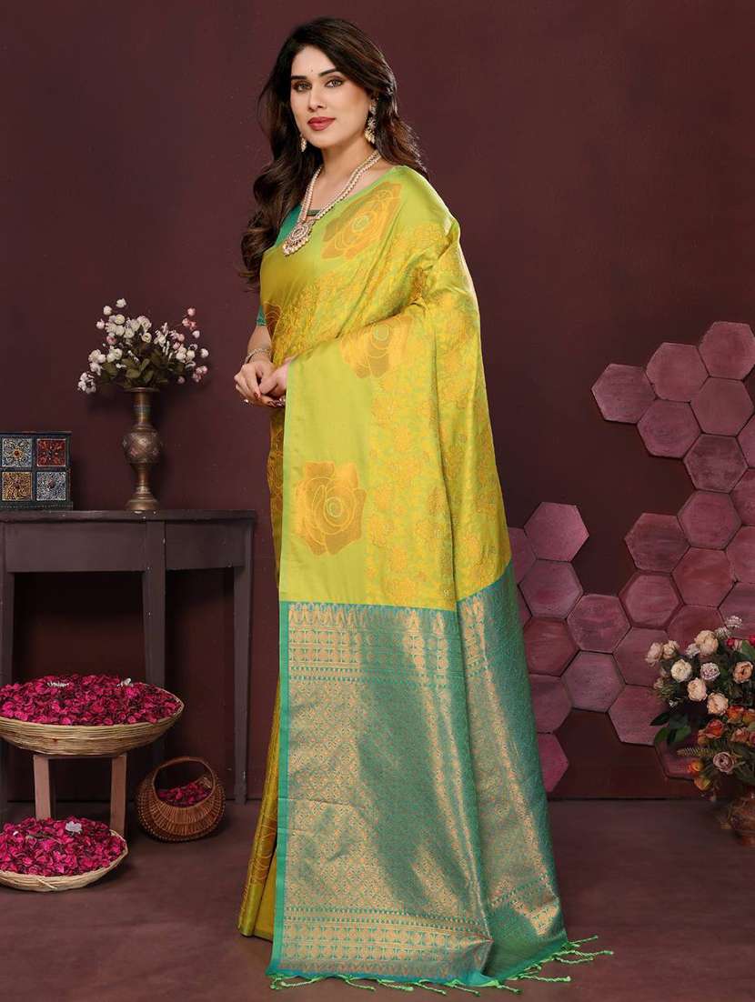 yellow silk banarasi saree with blouse - 22063838 -  Standard Image - 1