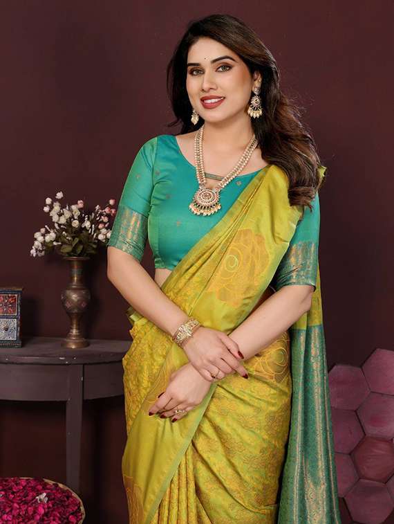 yellow silk banarasi saree with blouse - 22063838 -  Standard Image - 4