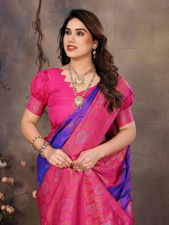 purple silk banarasi saree with blouse - 22063850 - Standard Image - 4