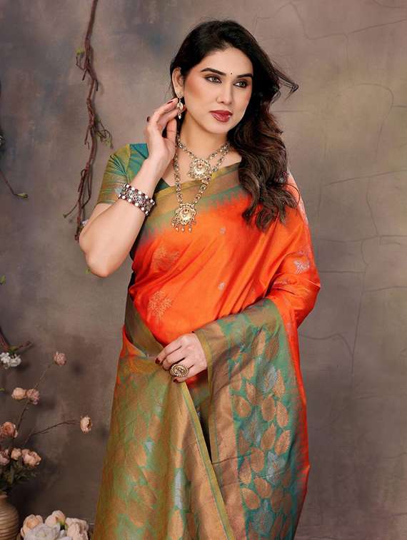 orange silk banarasi saree with blouse - 22063851 -  Standard Image - 4