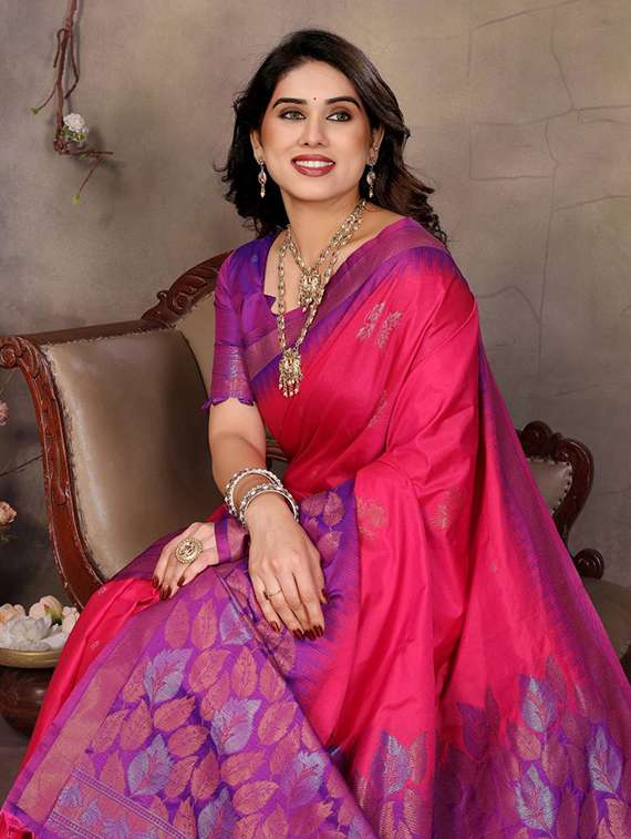 pink silk banarasi saree with blouse - 22063852 -  Standard Image - 4