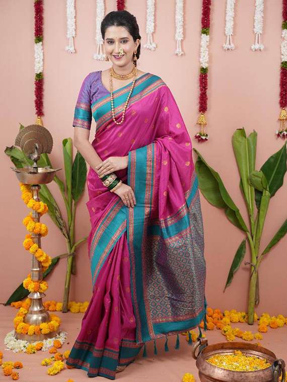 multi colored silk banarasi saree with blouse - 22063855 - Zoom Image - 0
