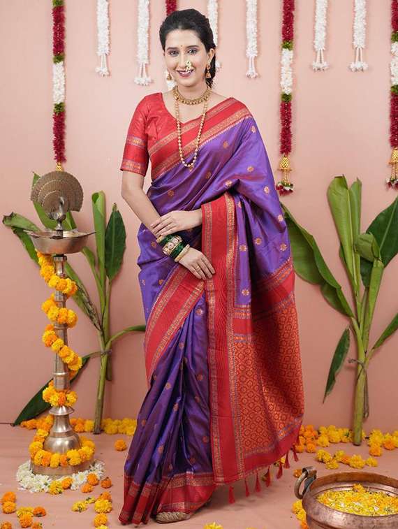 multi colored silk banarasi saree with blouse