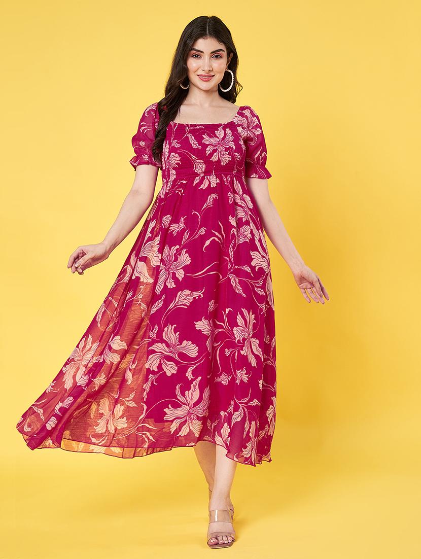 women floral print puff sleeve fit & flare dress - 22064130 - Standard Image - 1