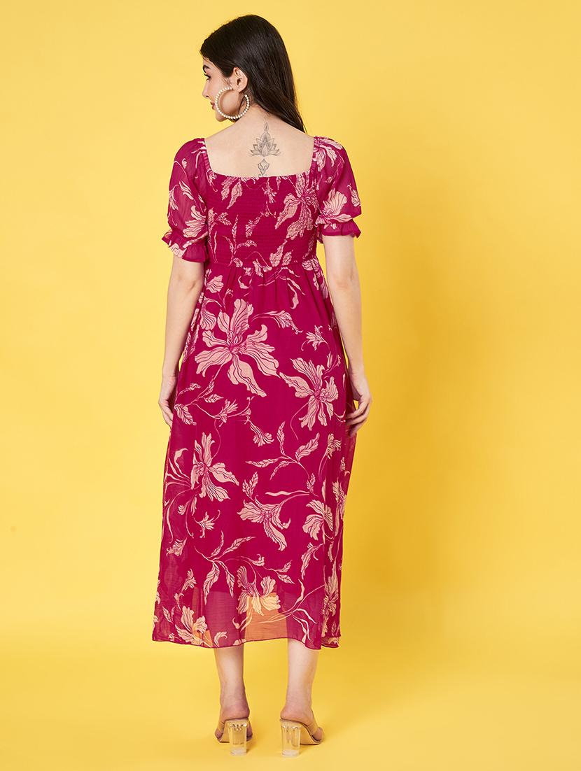 women floral print puff sleeve fit & flare dress - 22064130 - Standard Image - 4