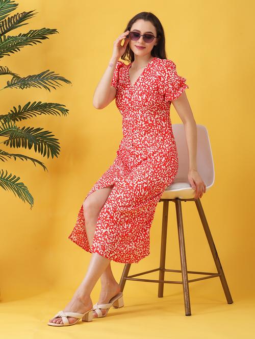 women printed puff sleeve a-line dress - 22064131 - Standard Image - 0