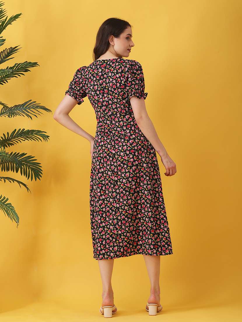 women floral print puff sleeev a-line dress - 22064132 - Standard Image - 4