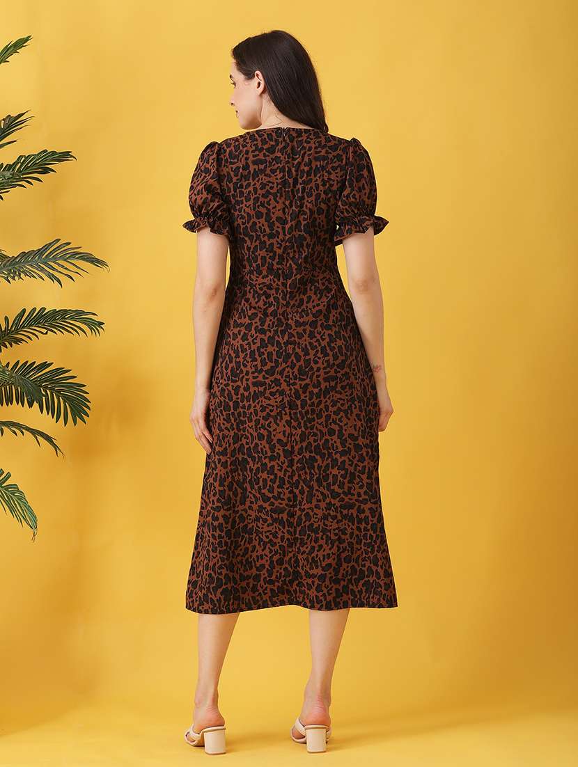 women animal print puff sleeve a-line dress - 22064133 - Standard Image - 4