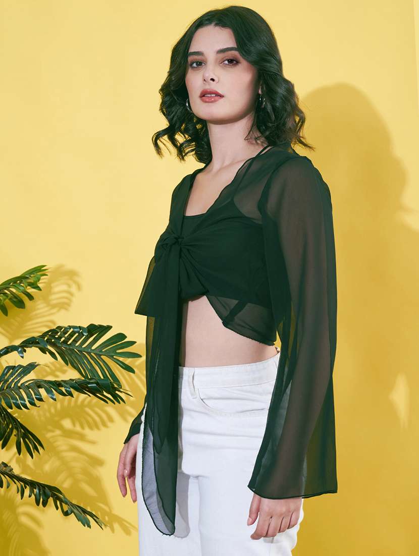 women green bell sleeve crop shrug - 22064138 -  Standard Image - 1