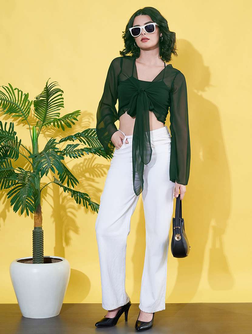 women green bell sleeve crop shrug - 22064138 -  Standard Image - 4