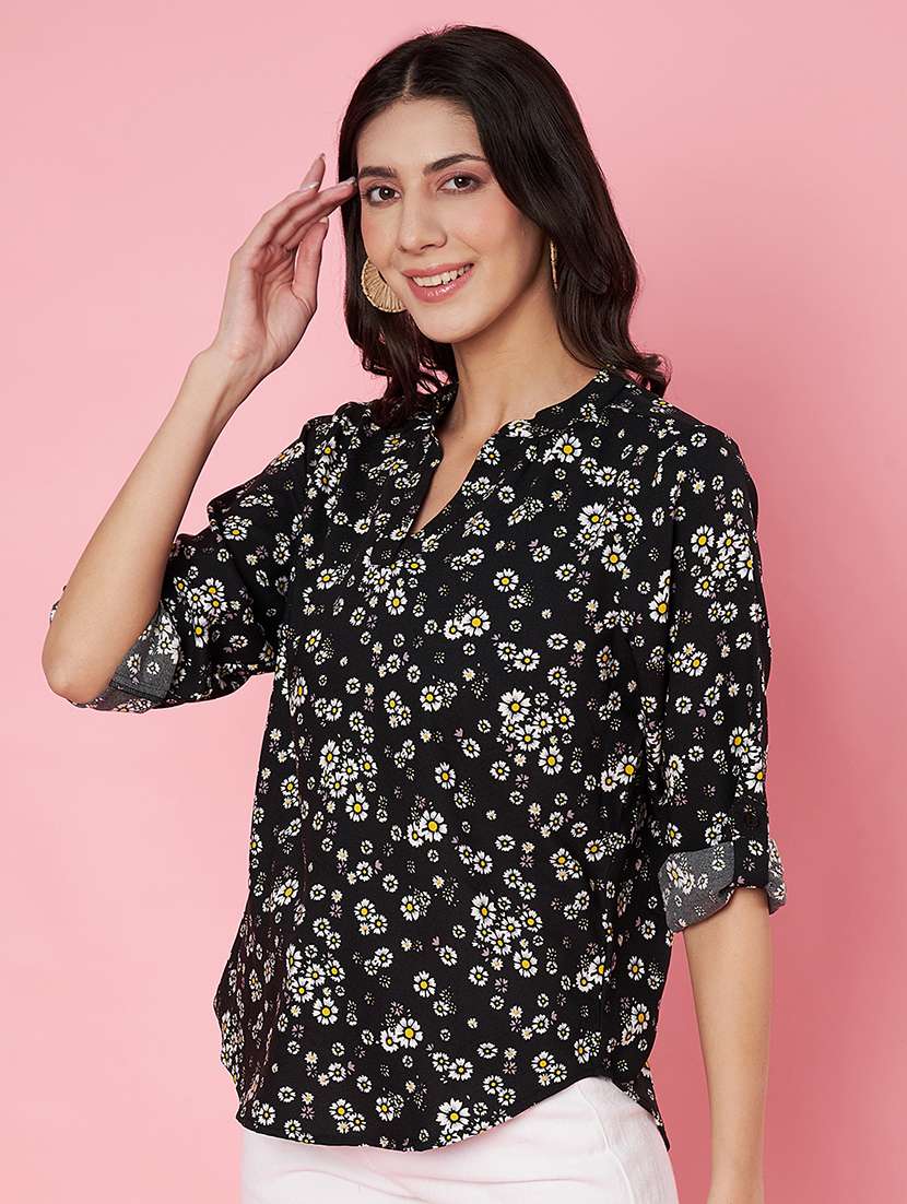 women flloral print roll-up sleeve top - 22064139 - Standard Image - 1
