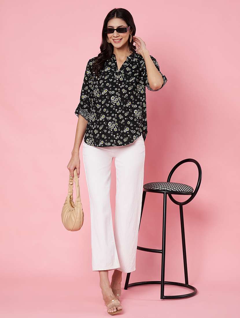 women flloral print roll-up sleeve top - 22064139 - Standard Image - 4