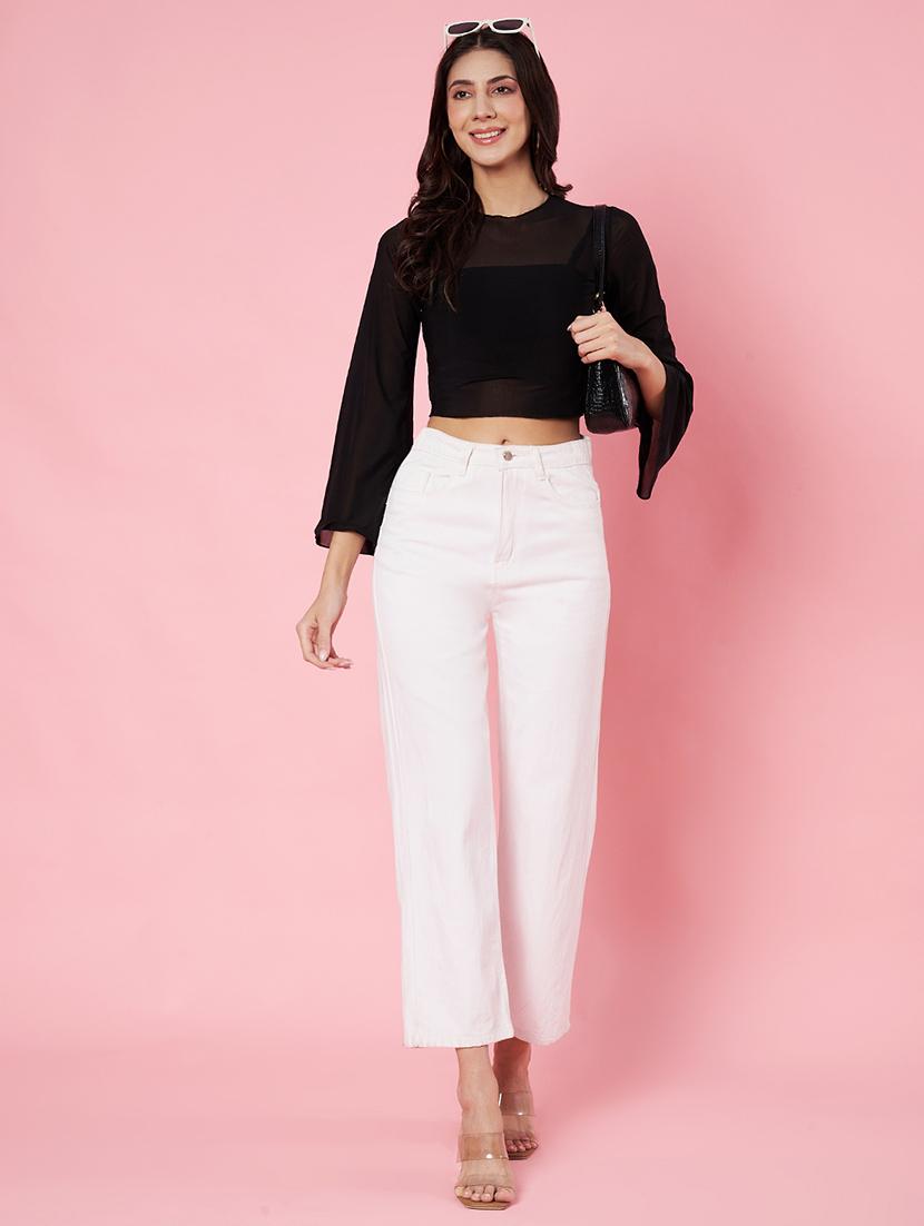 women black solid bell sleeve crop top - 22064140 - Standard Image - 4