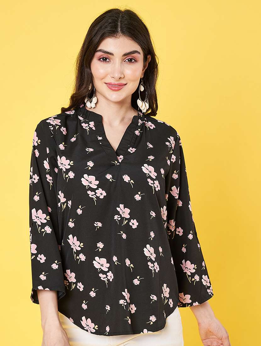 women floral print roll-up sleeve top - 22064144 -  Standard Image - 1