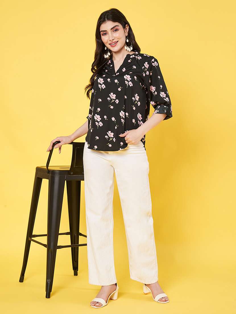 women floral print roll-up sleeve top - 22064144 -  Standard Image - 4