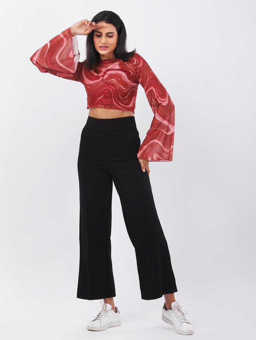 women printed bell slevee crop top - 22064146 - Standard Image - 4