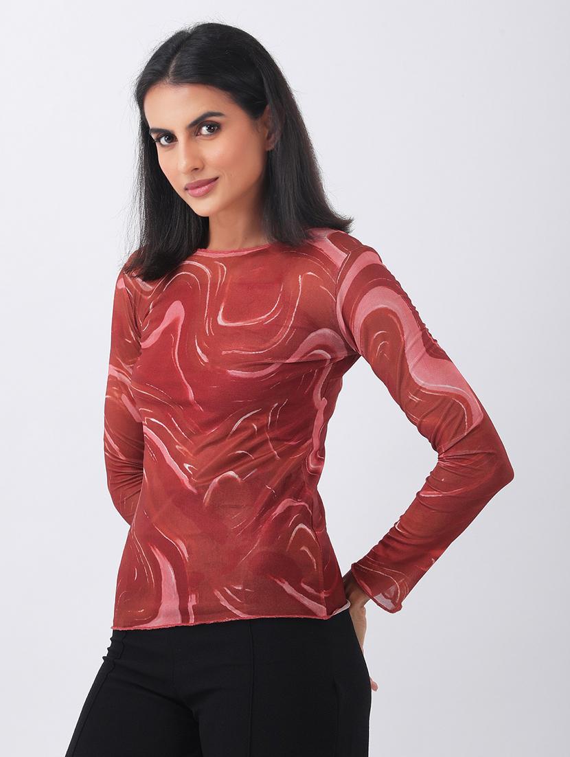 women printed long sleeve slim fit top - 22064148 -  Standard Image - 1