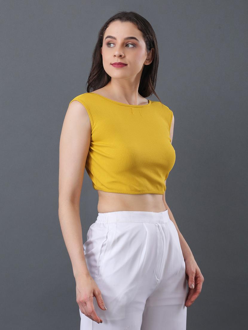 women solid sleeveless backless crop top - 22064151 - Standard Image - 1